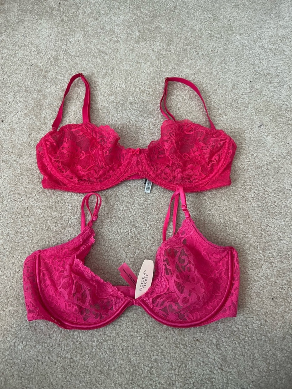 Victoria's Secret + express intimates Bright Pink Lace Underwire Bra Set of 2